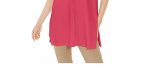 Túnica feminina Alfani Petite de malha com manga comprida e gola rosa escuro, tamanho médio