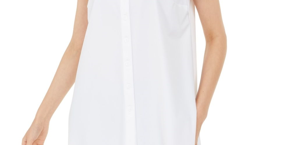 Túnica feminina Alfani de malha com gola e manga comprida, macia, branca, tamanho pequeno médio