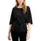 Blusa feminina Alfani com amarração frontal e mangas bufantes, preta, tamanho grande