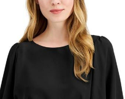 Blusa feminina Alfani com amarração frontal e mangas bufantes, preta, tamanho grande