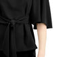 Blusa feminina Alfani com amarração frontal e mangas bufantes, preta, tamanho grande