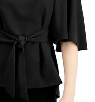 Blusa feminina Alfani com amarração frontal e mangas bufantes, preta, tamanho grande