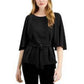 Blusa feminina Alfani com amarração frontal e mangas bufantes, preta, tamanho GG