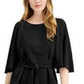 Blusa feminina Alfani com amarração frontal e mangas bufantes, preta, tamanho GG
