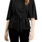 Blusa feminina Alfani com amarração frontal e mangas bufantes, preta, tamanho GG