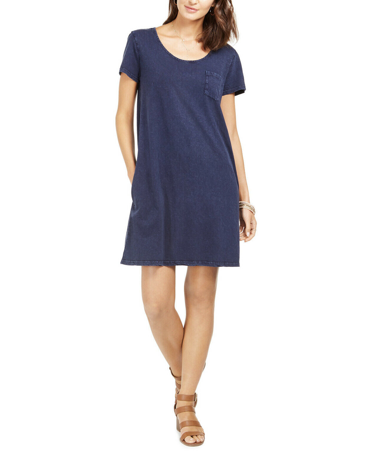 Vestido camiseta feminino estilo &amp; co com um bolso, azul, tamanho pequeno