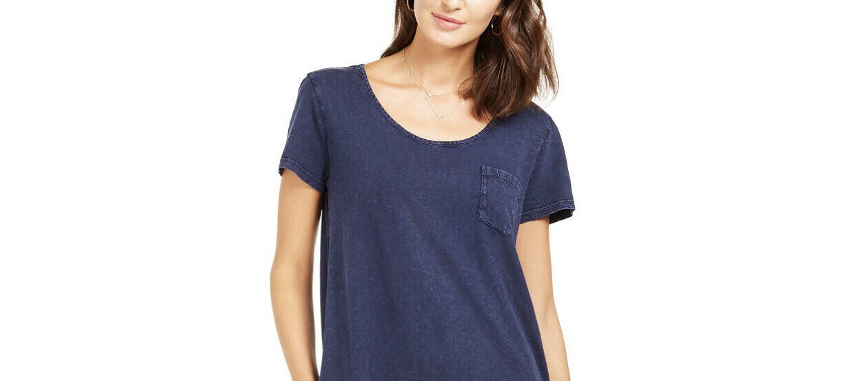 Vestido camiseta feminino estilo &amp; co com um bolso, azul, tamanho pequeno