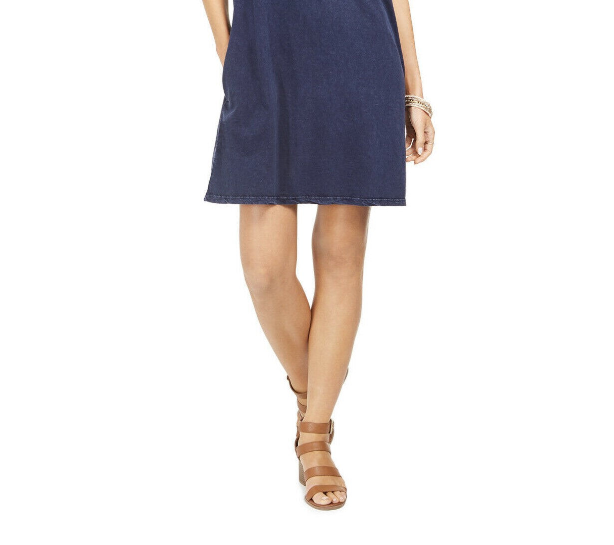 Vestido camiseta feminino estilo &amp; co com um bolso, azul, tamanho pequeno