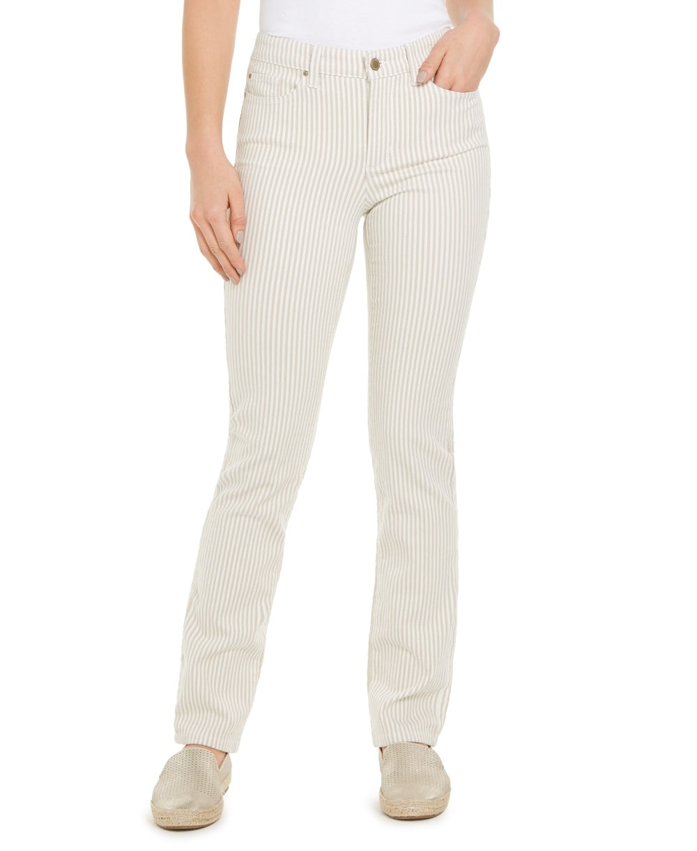 Calça jeans feminina Charter Club com estampa listrada Lexington, perna reta, bege, tamanho 6