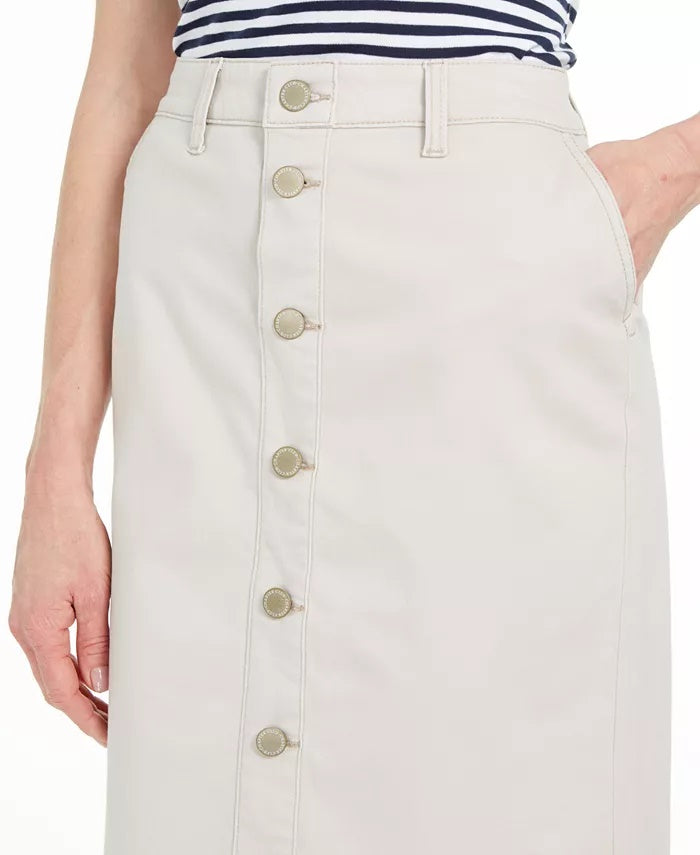 Saia jeans feminina Charter Club com botões frontais, bege, tamanho 4