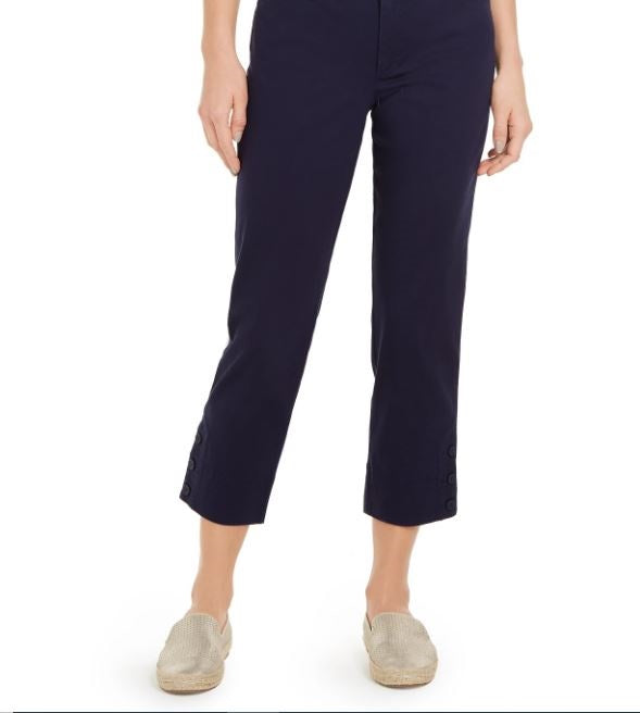 Calça Capri Feminina Charter Club com Punhos Abotoados e Controle de Barriga Azul Tamanho 10
