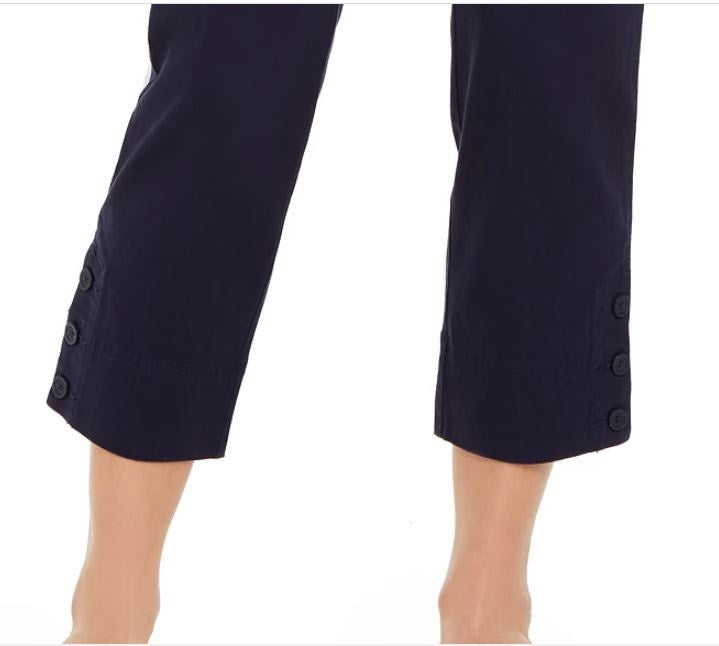 Calça Capri Feminina Charter Club com Punhos Abotoados e Controle de Barriga Azul Tamanho 10