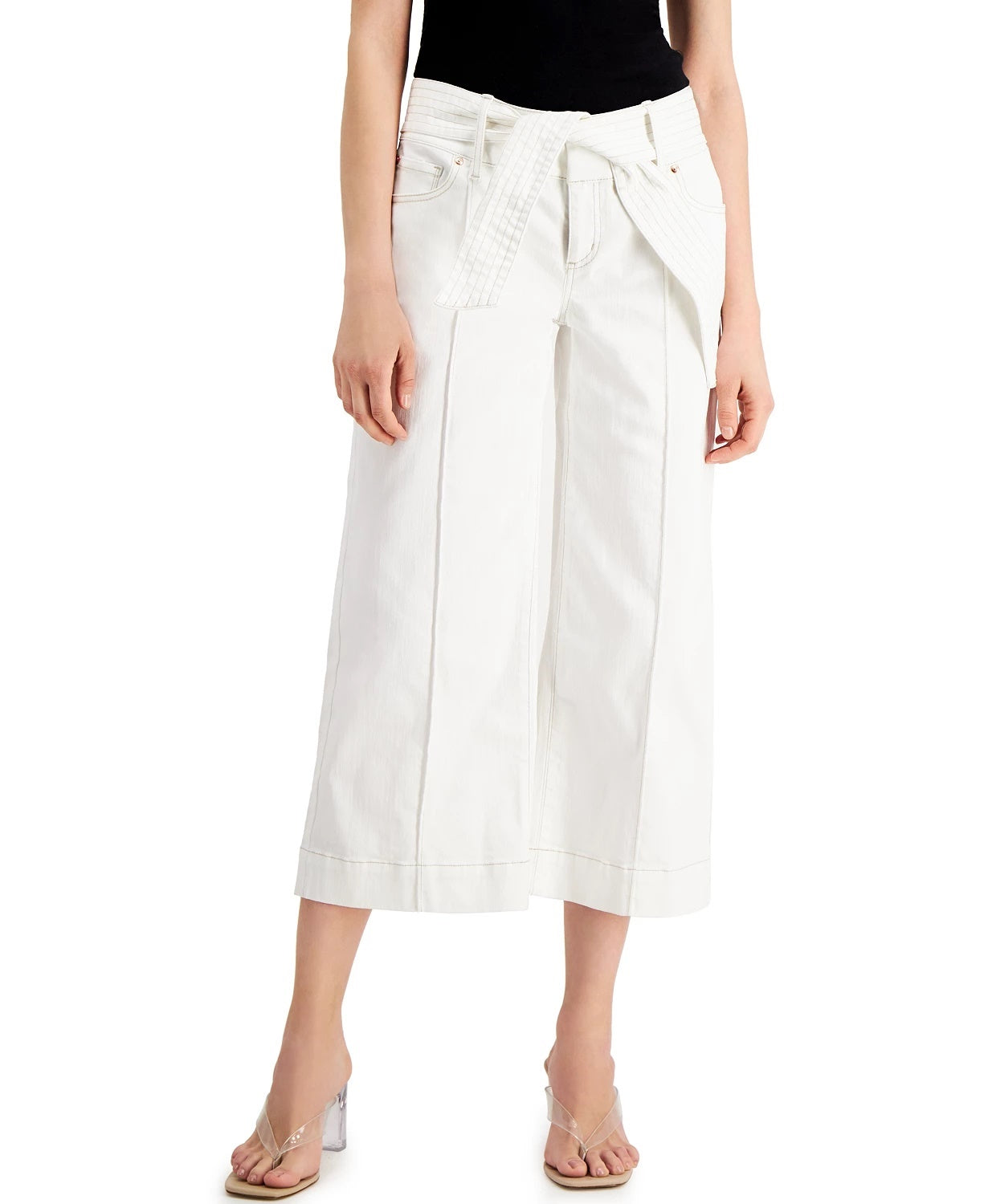 Calça culotte feminina INC International Concepts com amarração na cintura, branca, tamanho 6