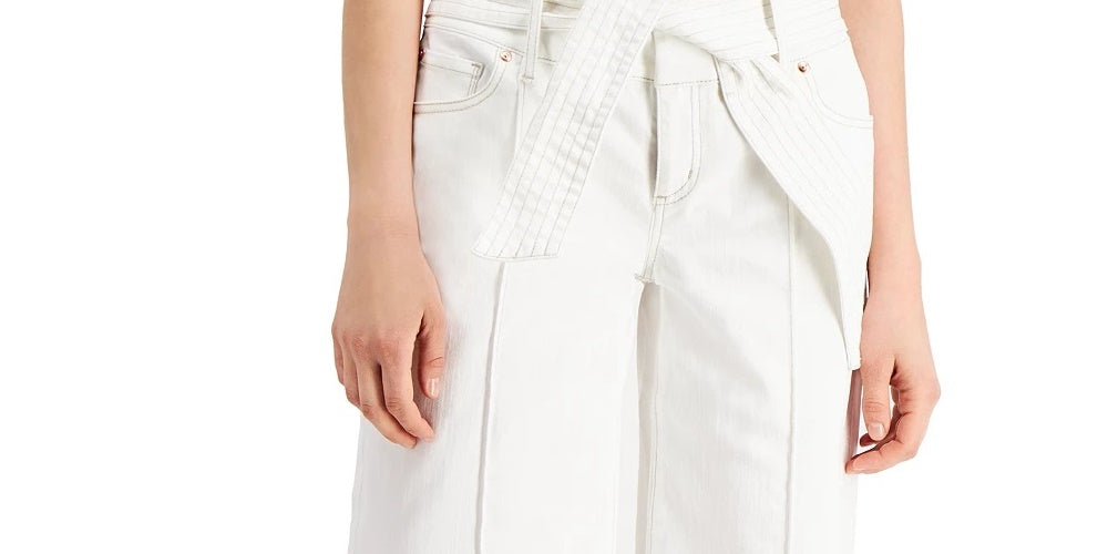 Calça culotte feminina INC International Concepts com amarração na cintura, branca, tamanho 6