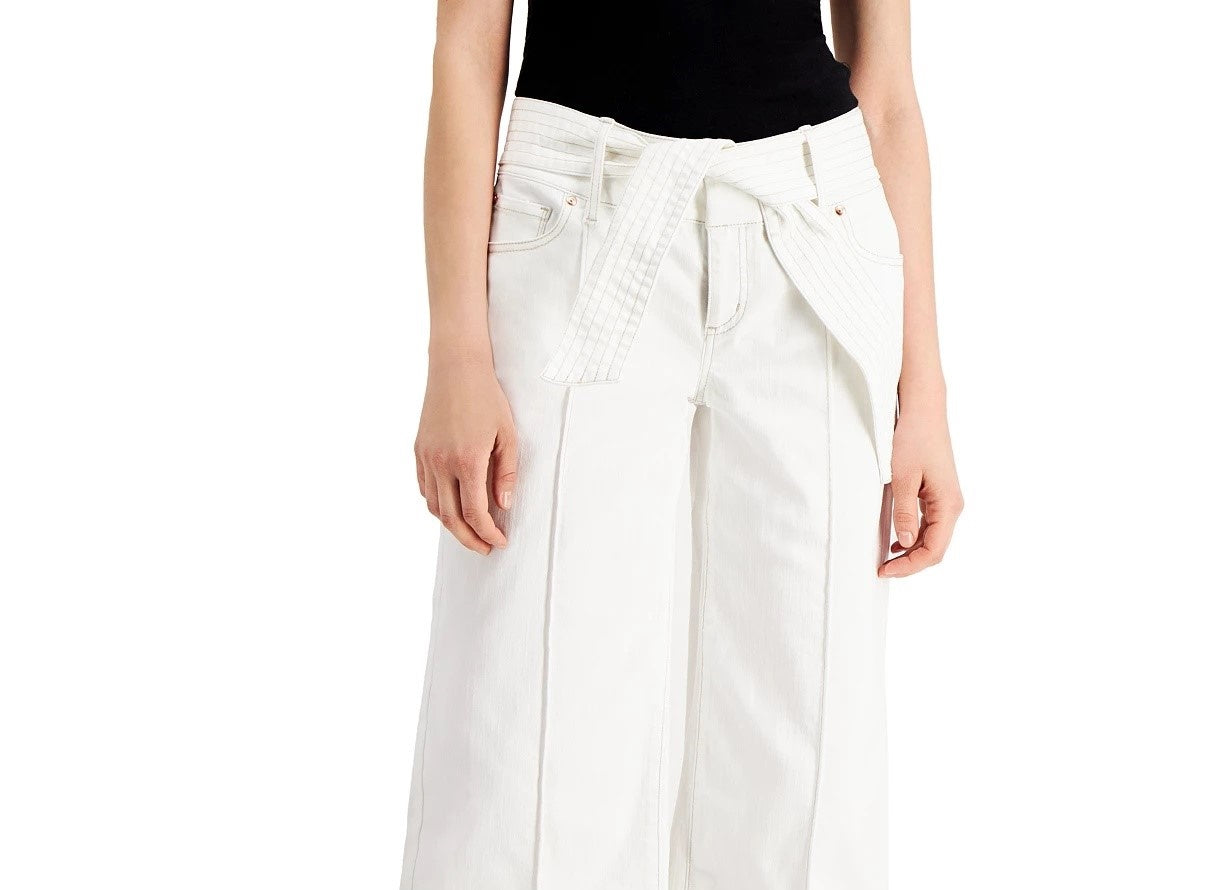 Calça culotte feminina INC International Concepts com amarração na cintura, branca, tamanho 0