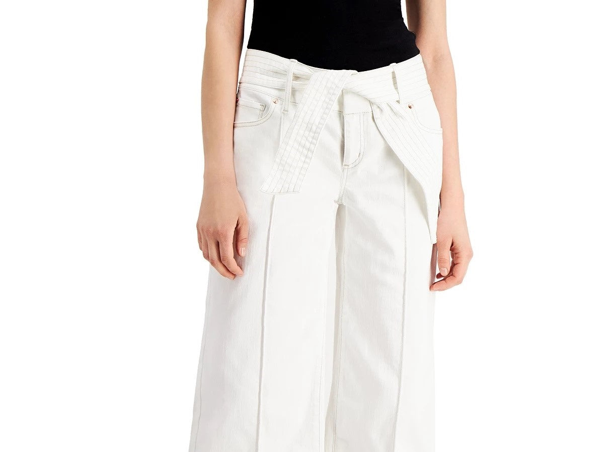 Calça culotte feminina INC International Concepts com amarração na cintura, branca, tamanho 2