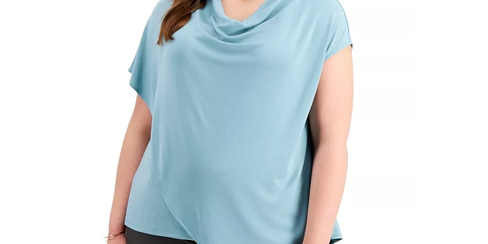 Blusa feminina Alfani plus size com decote drapeado assimétrico, verde, tamanho 1X