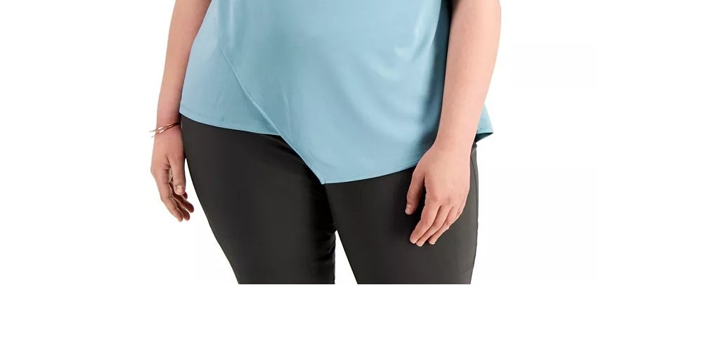 Blusa feminina Alfani plus size com decote drapeado assimétrico, verde, tamanho 1X