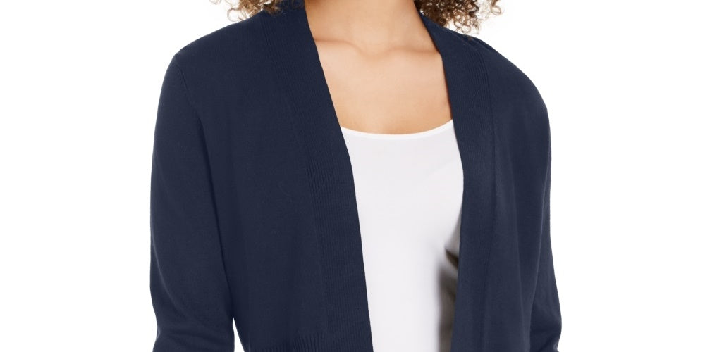 Cardigan feminino peplum com frente aberta, azul, tamanho grande, Charter Club