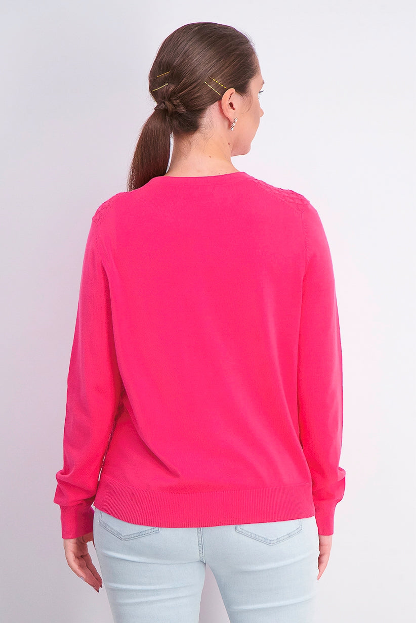 Cardigan feminino com ponto pavão Charter Club rosa escuro, tamanho pequeno