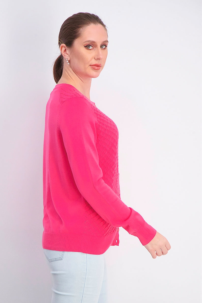 Cardigan feminino com ponto pavão Charter Club rosa escuro, tamanho pequeno