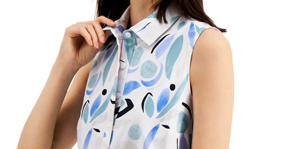 Camisa túnica estampada feminina Alfani, tamanho azul marinho, pequena e média