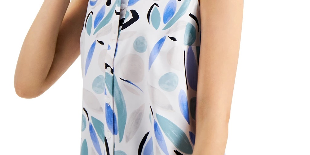 Camisa túnica estampada feminina Alfani, tamanho azul marinho, pequena e média