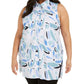 Túnica Alfani Feminina Plus Size com Estampa Frontal e Botões Azul Marinho Tamanho 1X