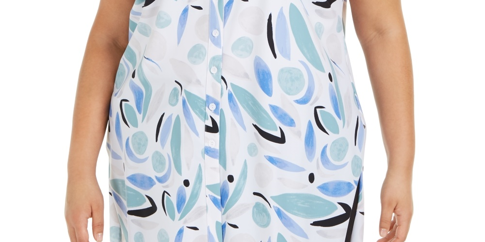 Túnica Alfani Feminina Plus Size com Estampa Frontal e Botões Azul Marinho Tamanho 1X