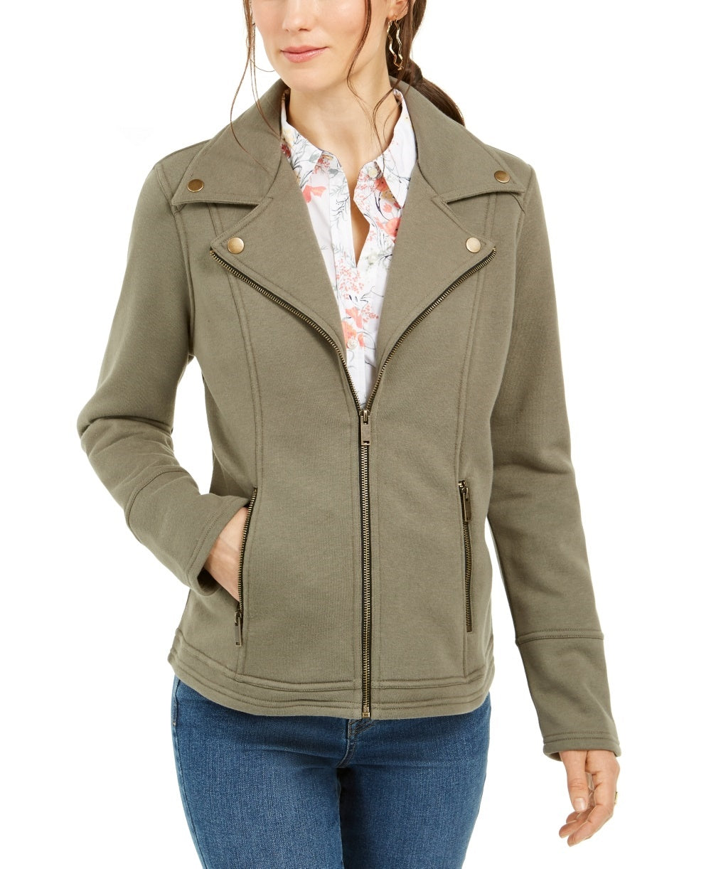 Jaqueta de motociclista feminina Style &amp; Co, verde, tamanho pequeno