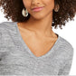 Blusa feminina com decote em V, cinza, tamanho X-S