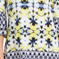 JM Collection Top feminino estampado com ilhós e ombros descobertos, tamanho médio, azul-marinho