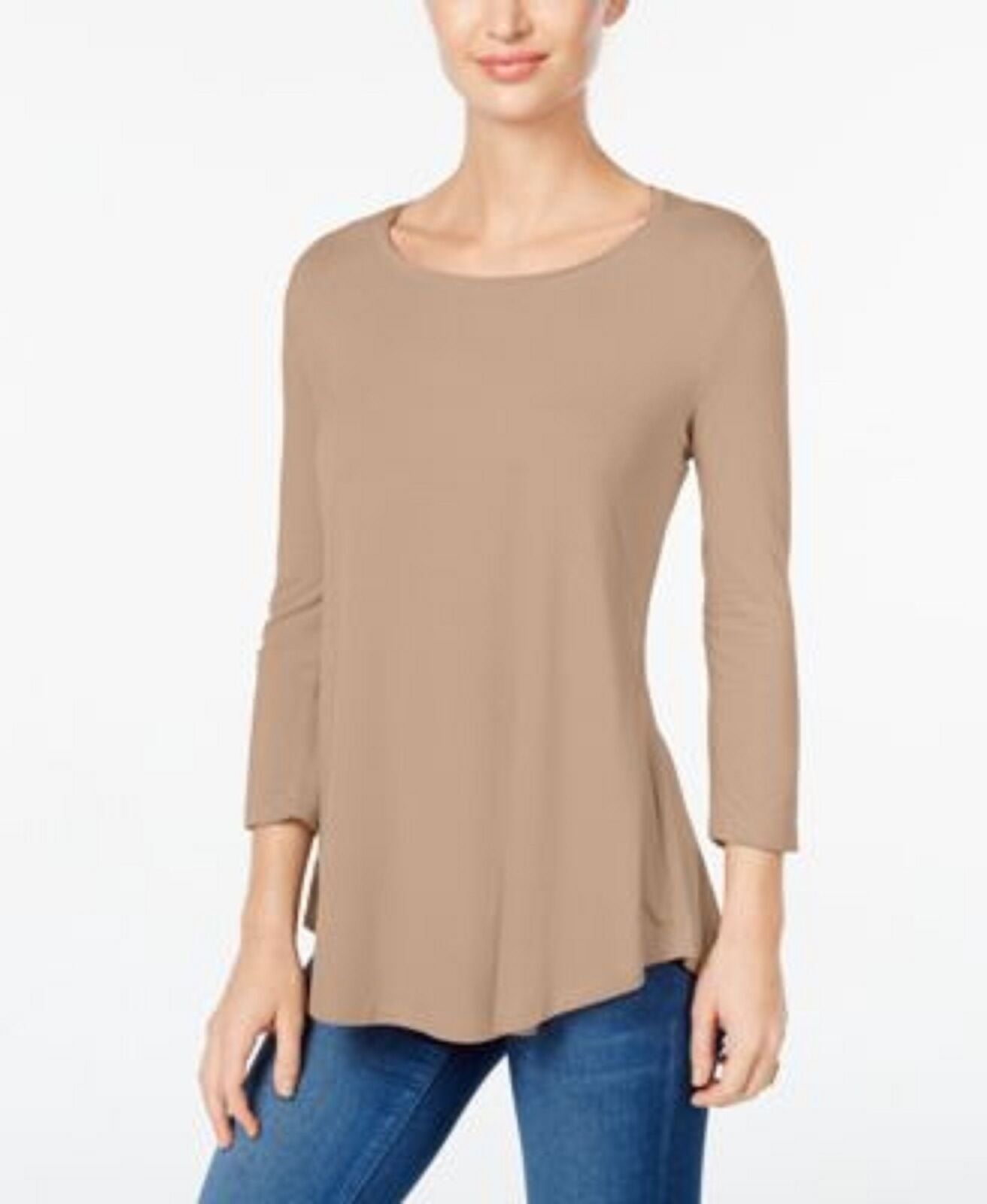 JM Collection Top feminino com decote redondo e lantejoulas, bege, tamanho médio