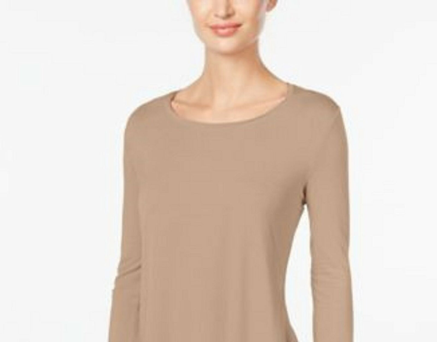 JM Collection Top feminino com decote redondo e lantejoulas, bege, tamanho médio