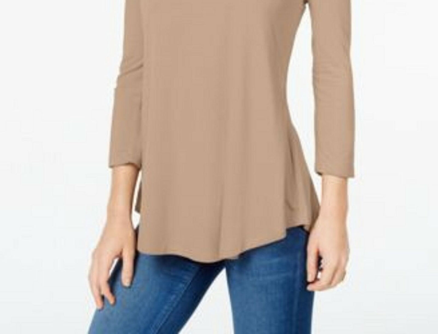 JM Collection Top feminino com decote redondo e lantejoulas, bege, tamanho médio