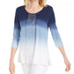 JM Collection Top Feminino com Decote Redondo e Lantejoulas Azul Tamanho Grande