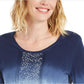 JM Collection Top Feminino com Decote Redondo e Lantejoulas Azul Tamanho Grande