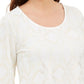 JM Collection Top feminino com estampa metálica e botões, branco, tamanho pequeno