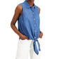 Camisa feminina sem mangas Charter Club de algodão com bainha amarrada, azul, tamanho 18