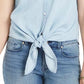 Charter Club Blusa feminina de algodão cambraia com amarração frontal, azul, tamanho 2, pequena
