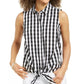 Camisa feminina com estampa xadrez e bainha amarrada, preta, tamanho 12, da Charter Club