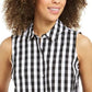 Camisa feminina com estampa xadrez e bainha amarrada, preta, tamanho 12, da Charter Club