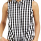 Camisa feminina com estampa xadrez e bainha amarrada, preta, tamanho 4, Charter Club