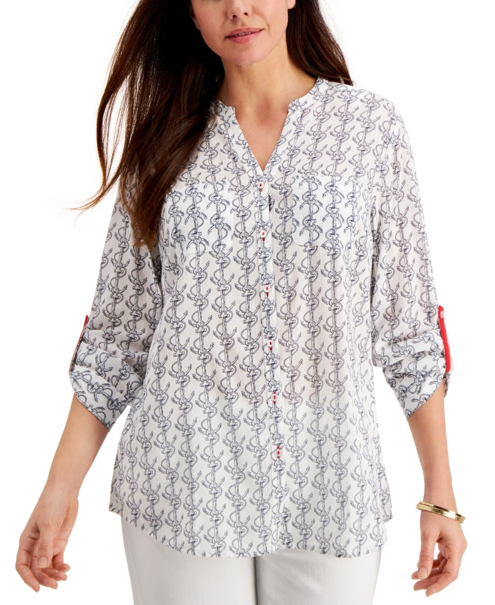 Camisa feminina com estampa de âncora Charter Club, branca, tamanho extragrande