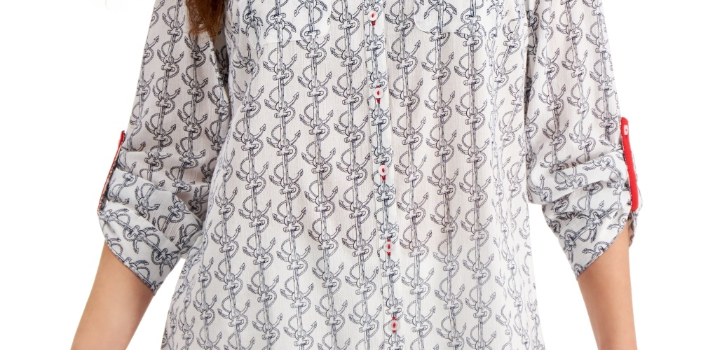 Camisa feminina com estampa de âncora Charter Club, branca, tamanho extragrande
