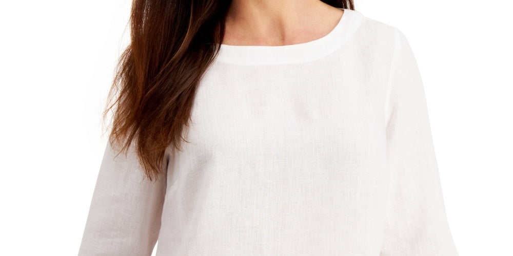 Charter Club Top Feminino com Manga Sino e Ilhós, Branco, Tamanho XXG