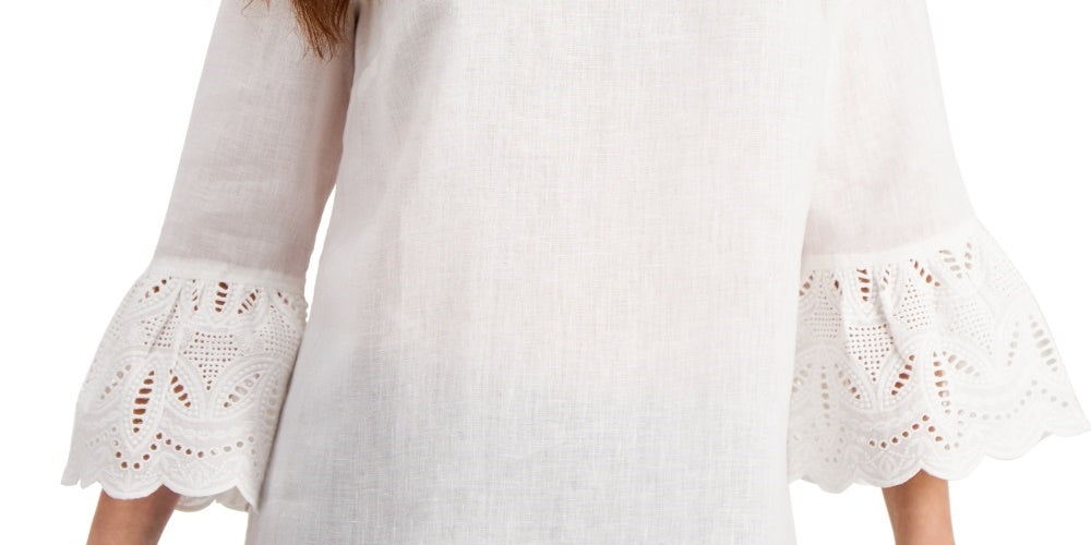 Charter Club Top Feminino com Manga Sino e Ilhós, Branco, Tamanho XXG