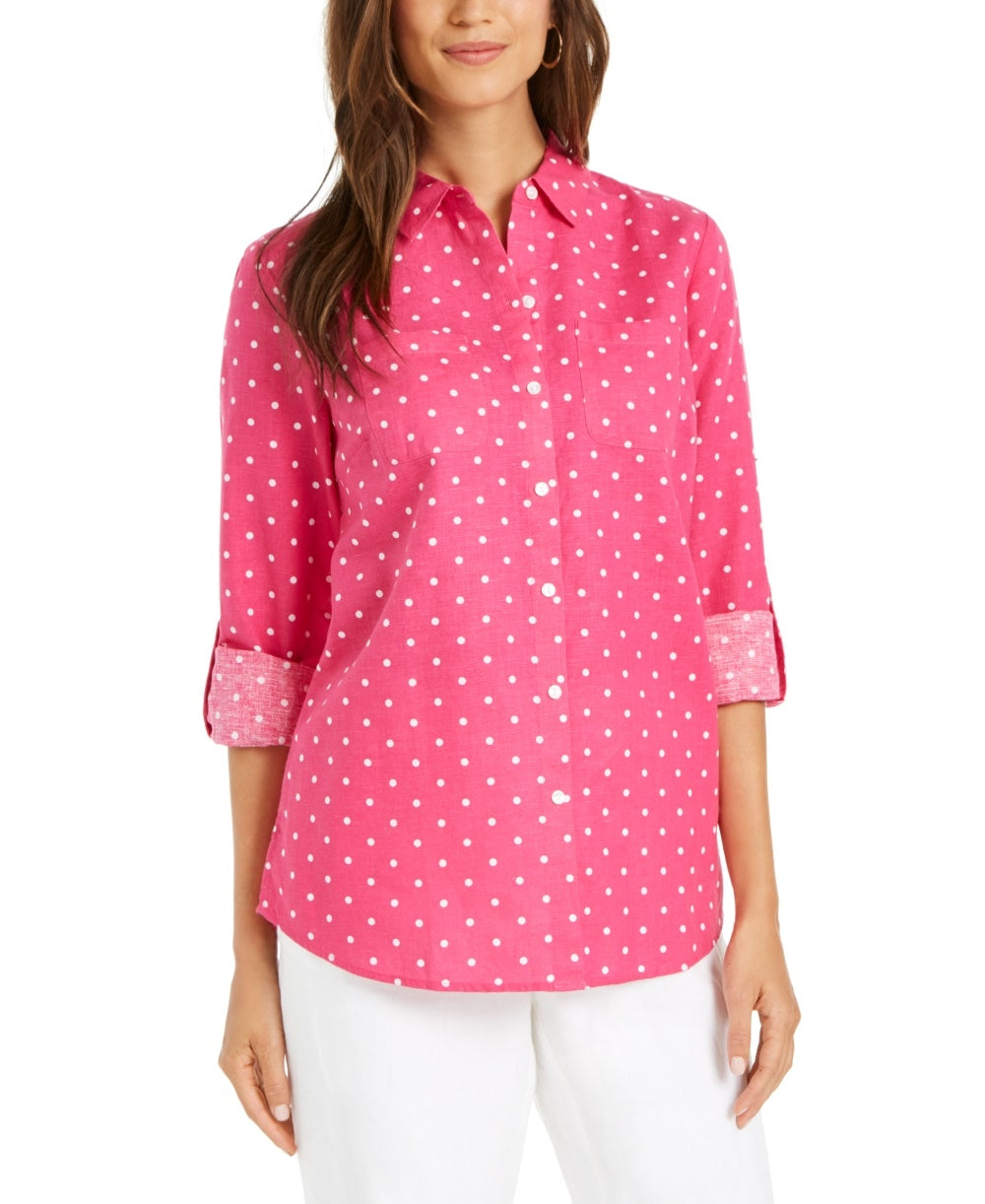 Blusa feminina Charter Club com estampa de bolinhas e mistura de linho, rosa, tamanho pequeno