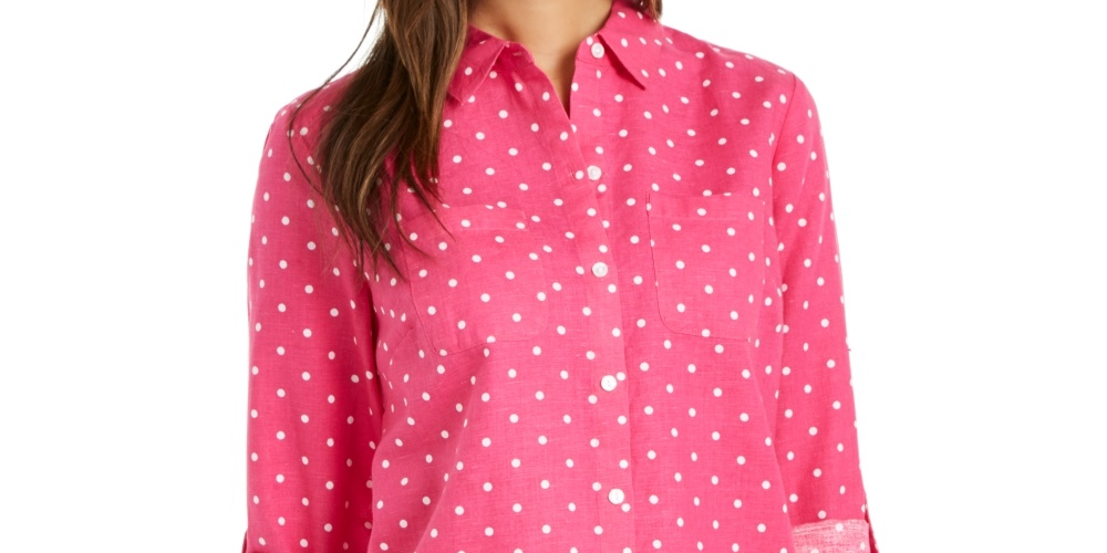 Blusa feminina Charter Club com estampa de bolinhas e mistura de linho, rosa, tamanho pequeno