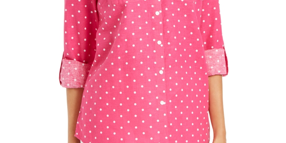 Blusa feminina Charter Club com estampa de bolinhas e mistura de linho, rosa, tamanho pequeno